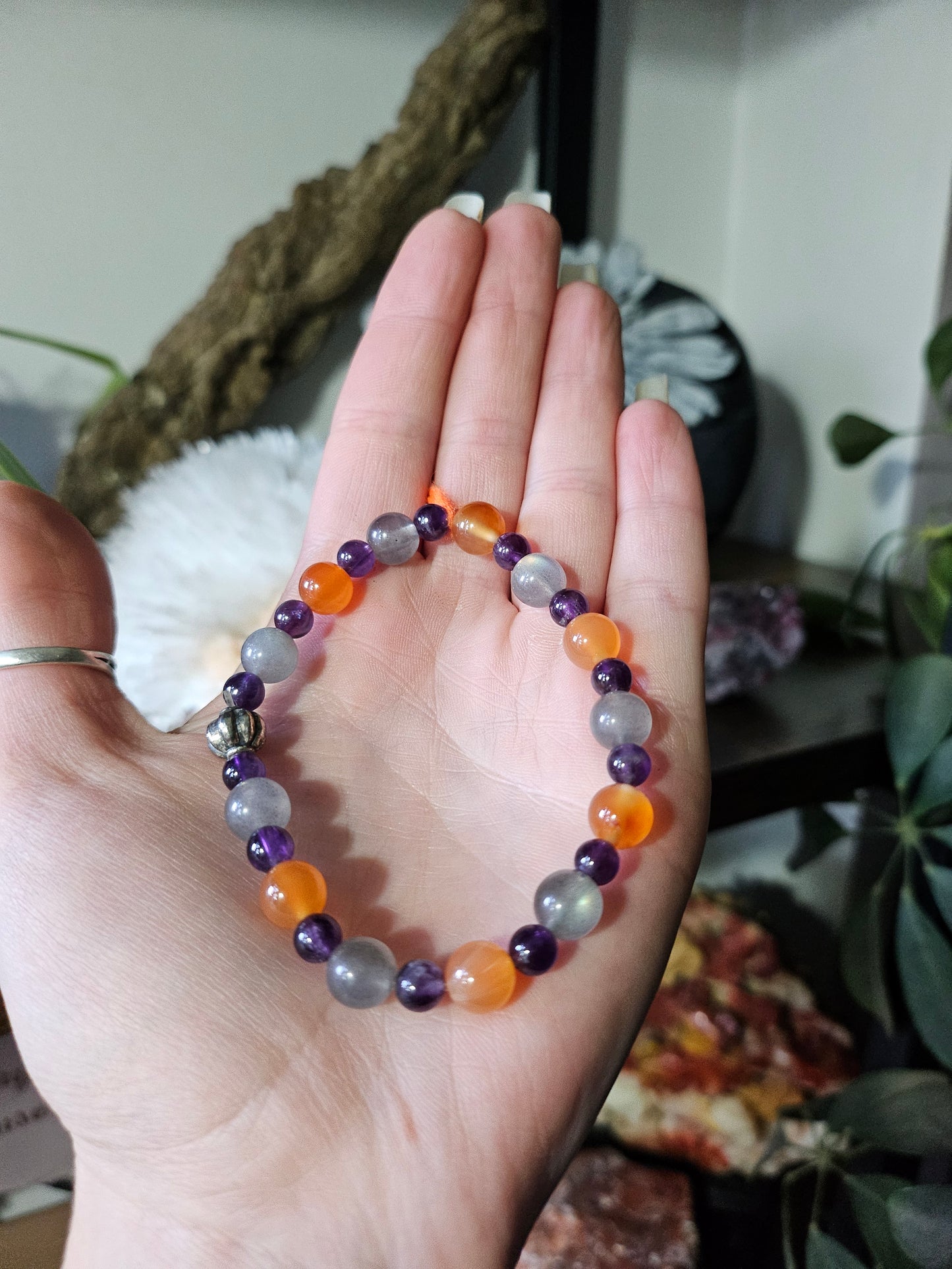 Bracelet en Améthyste, Labradorite et Cornaline