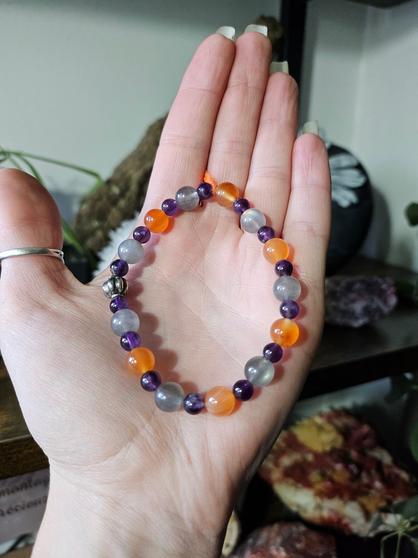 Bracelet en Améthyste, Labradorite et Cornaline