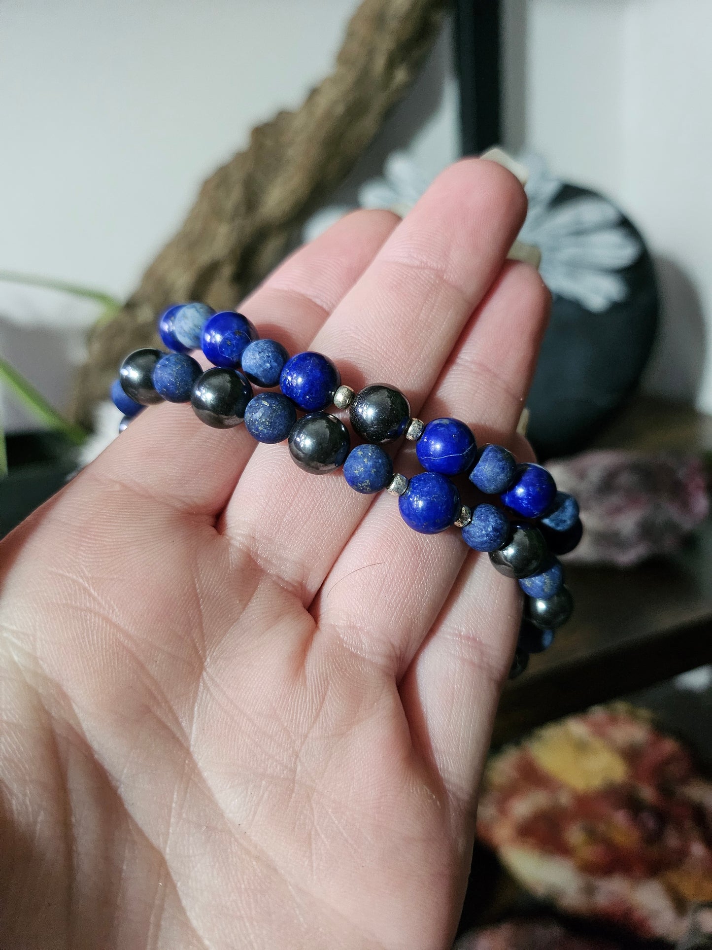 Bracelet couple en Lapis-lazuli et Hématite