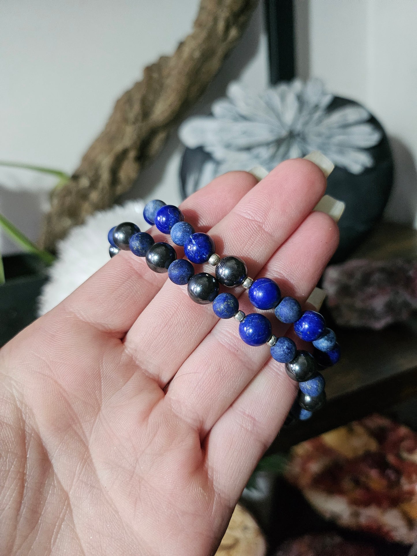 Bracelet couple en Lapis-lazuli et Hématite