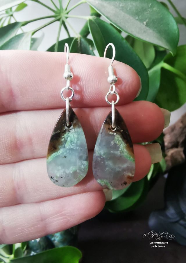 Boucles d'oreille en Aqua Chrysroprase Boulder
