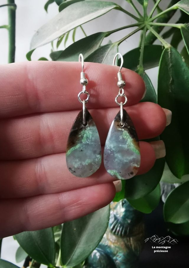 Boucles d'oreille en Aqua Chrysroprase Boulder