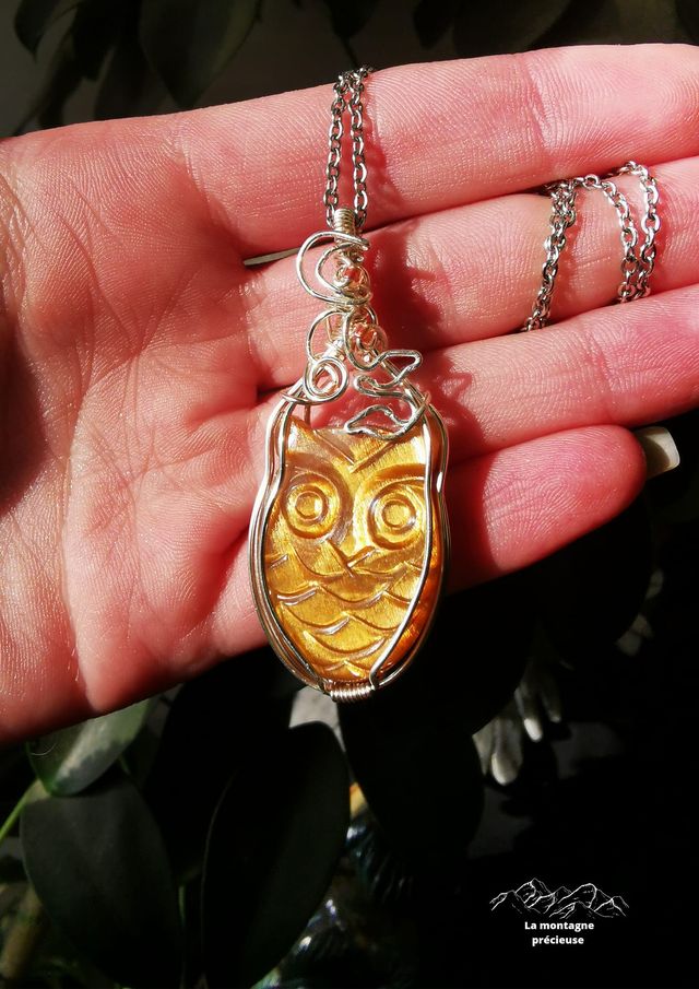 Pendentif hiboux en Pierre de soleil