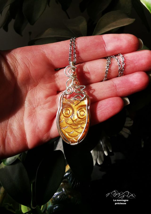 Pendentif hiboux en Pierre de soleil