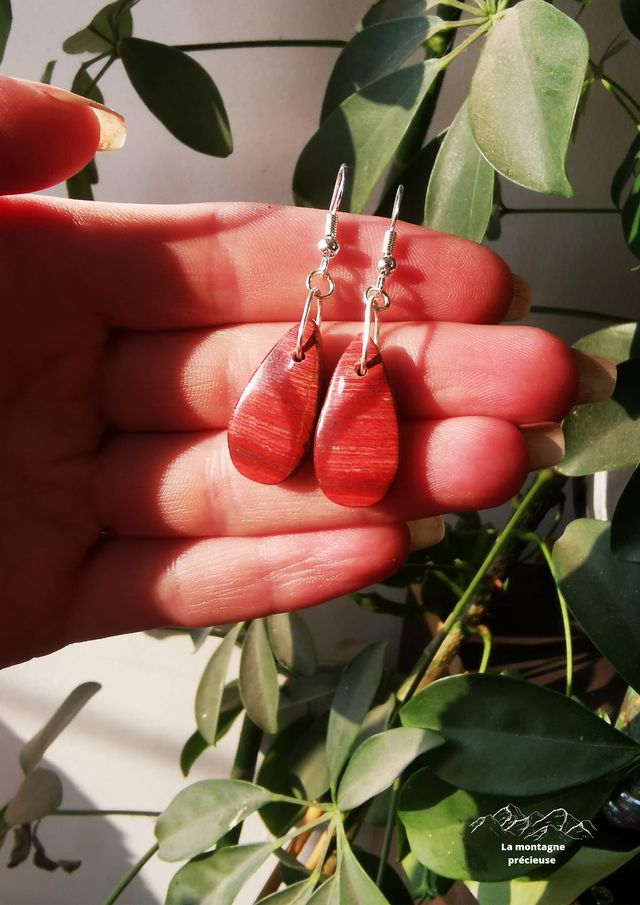 Boucles d'oreille Jaspe rouge "peau de serpent"