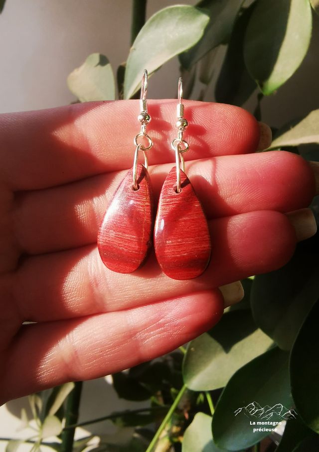 Boucles d'oreille Jaspe rouge "peau de serpent"