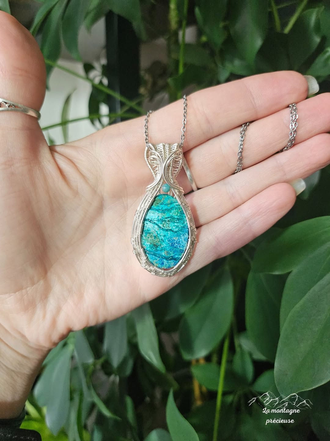 Pendentif en Shattuckite et diopside