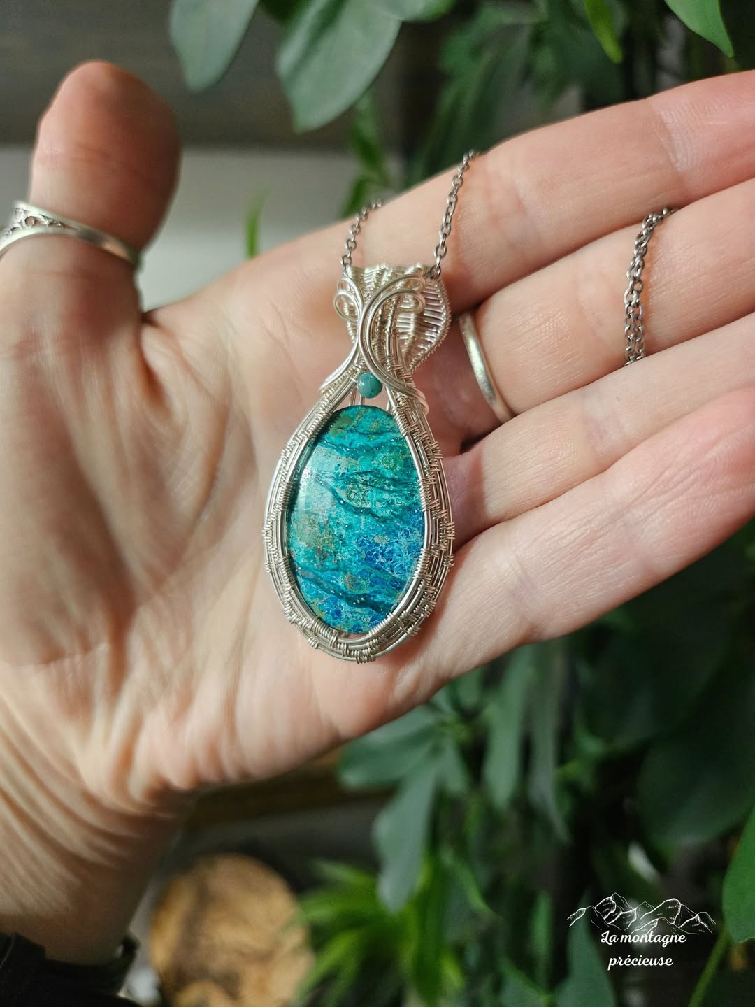 Pendentif en Shattuckite et diopside