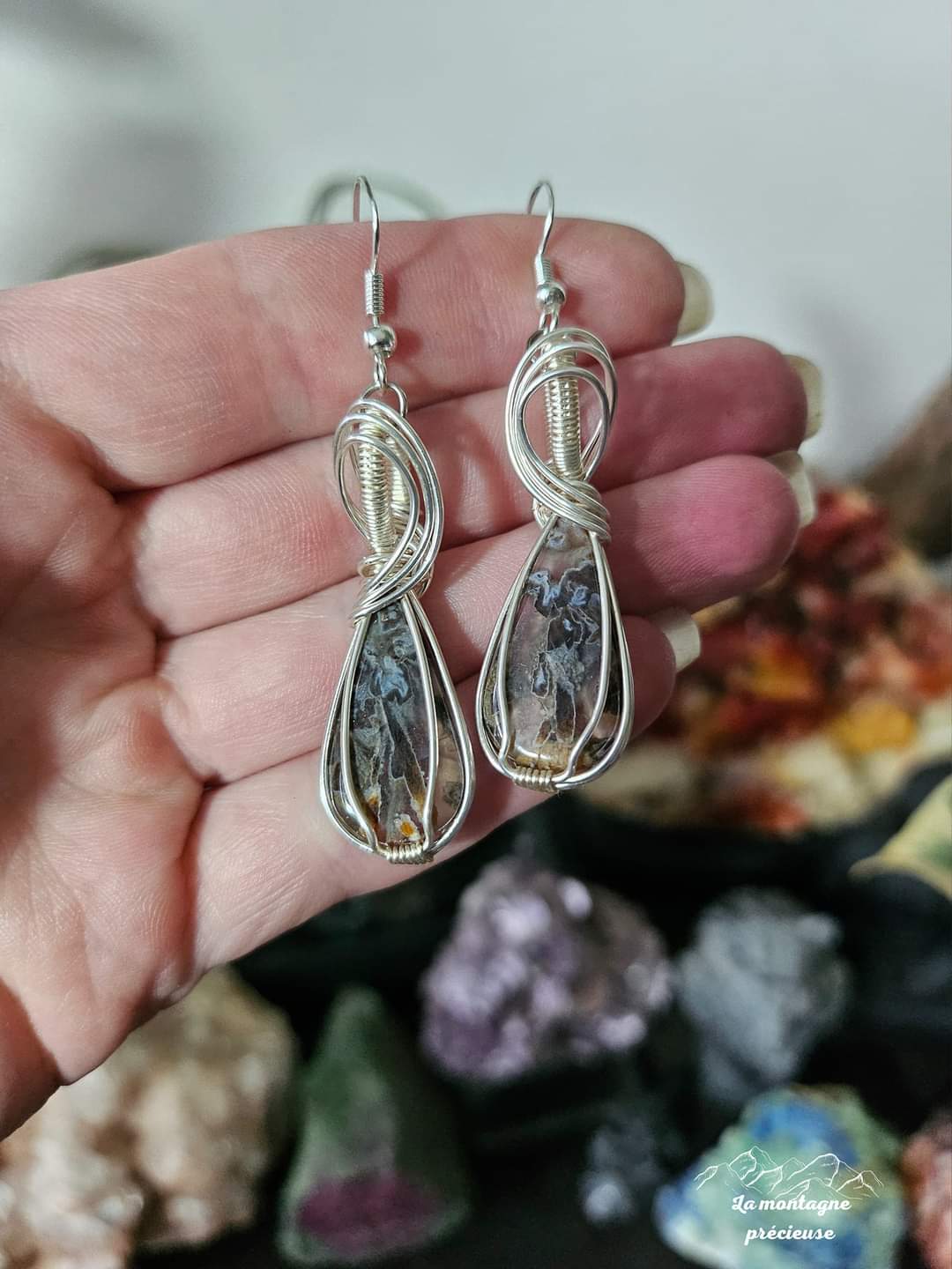 Boucles d'oreilles en agate tube