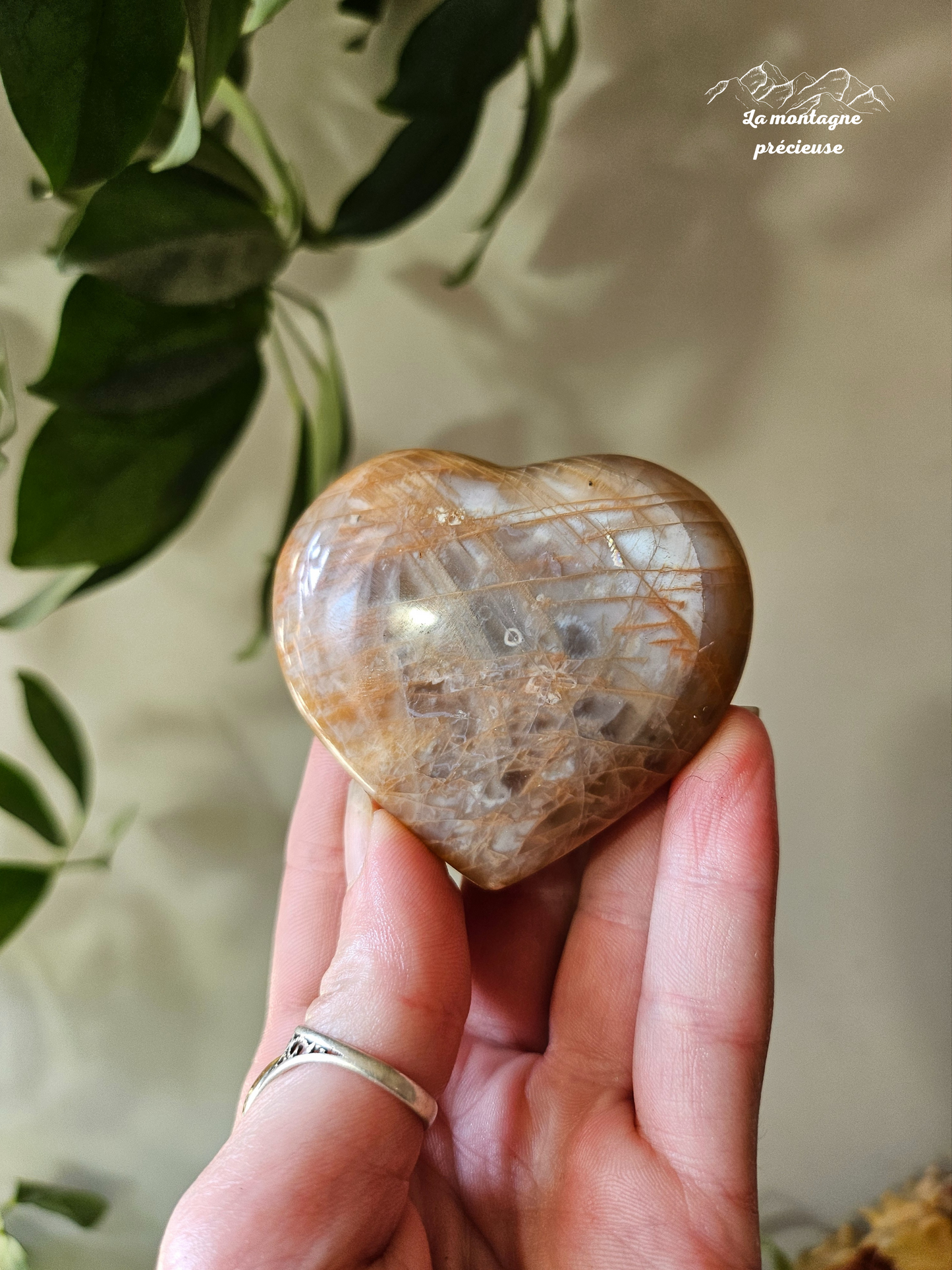Coeur en pierre de lune pêche