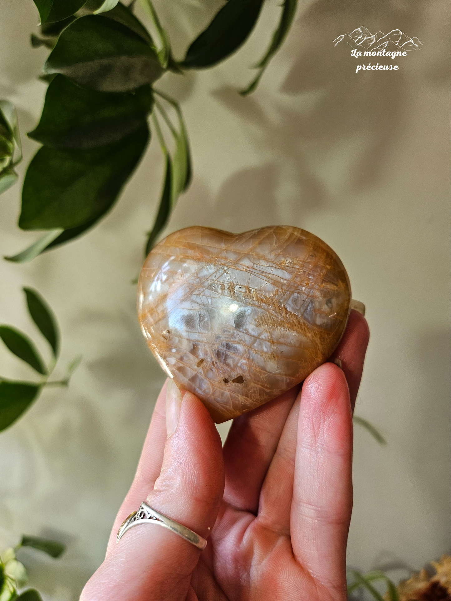 Coeur en pierre de lune pêche
