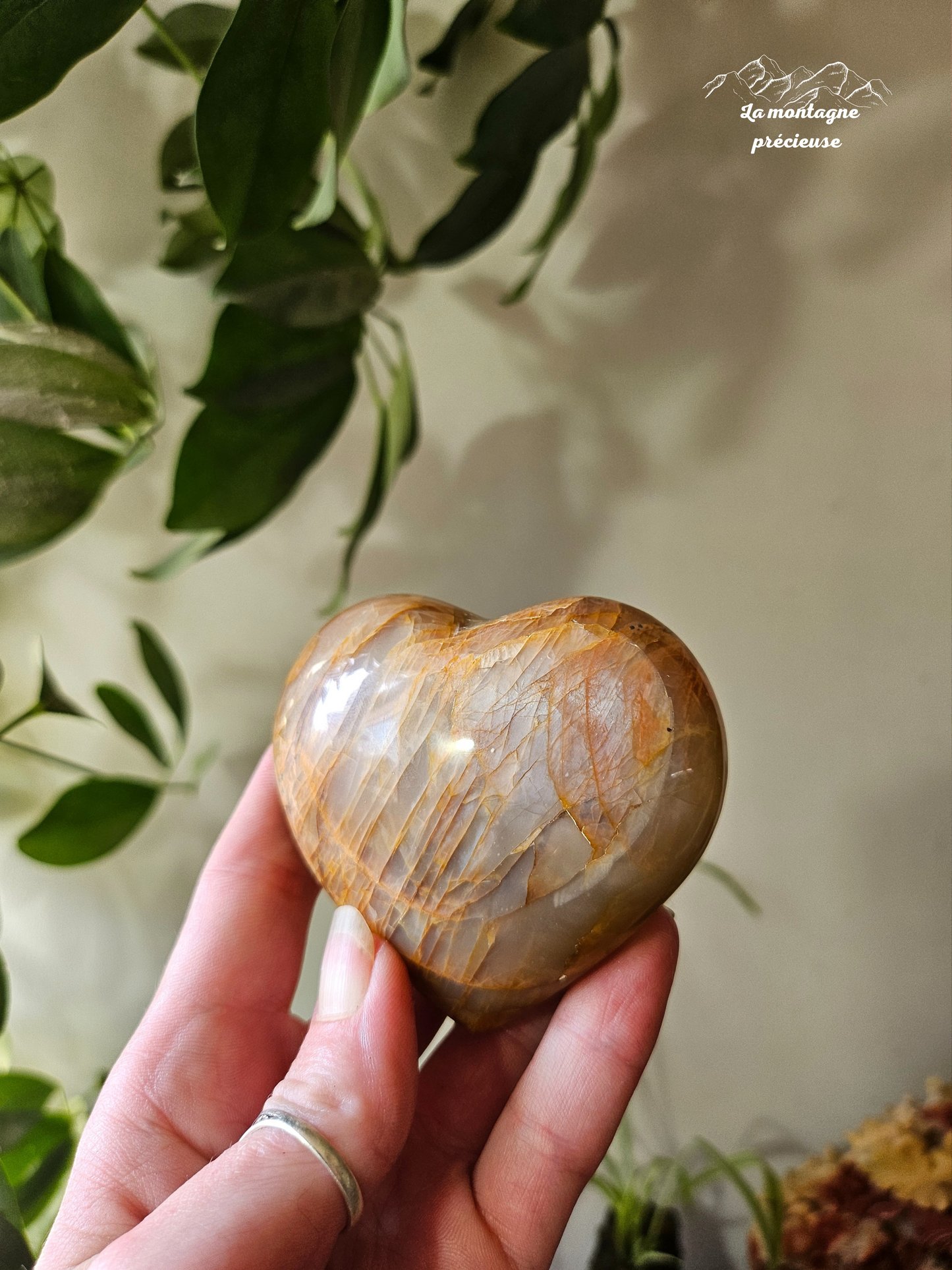 Coeur en pierre de lune pêche
