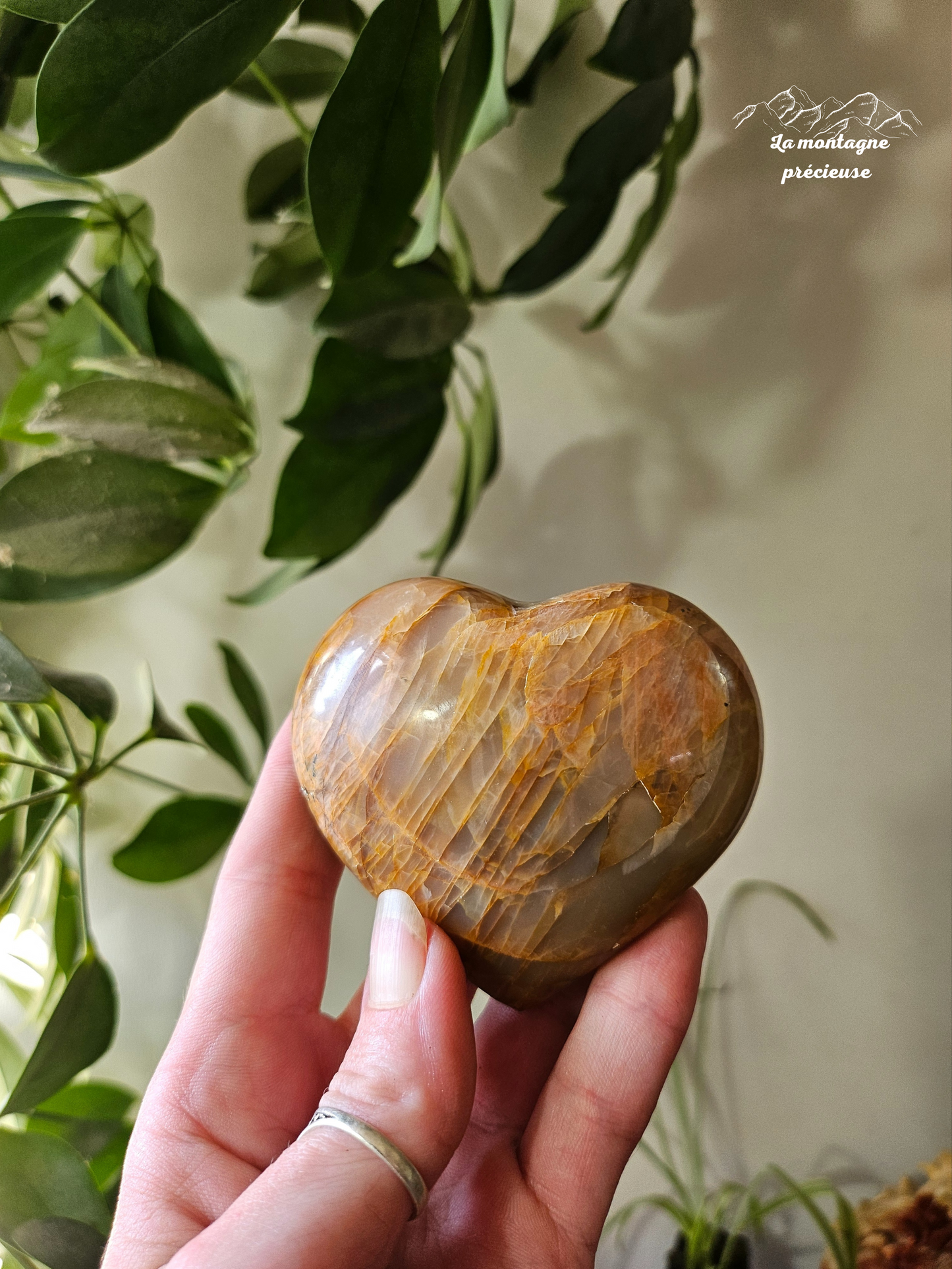 Coeur en pierre de lune pêche