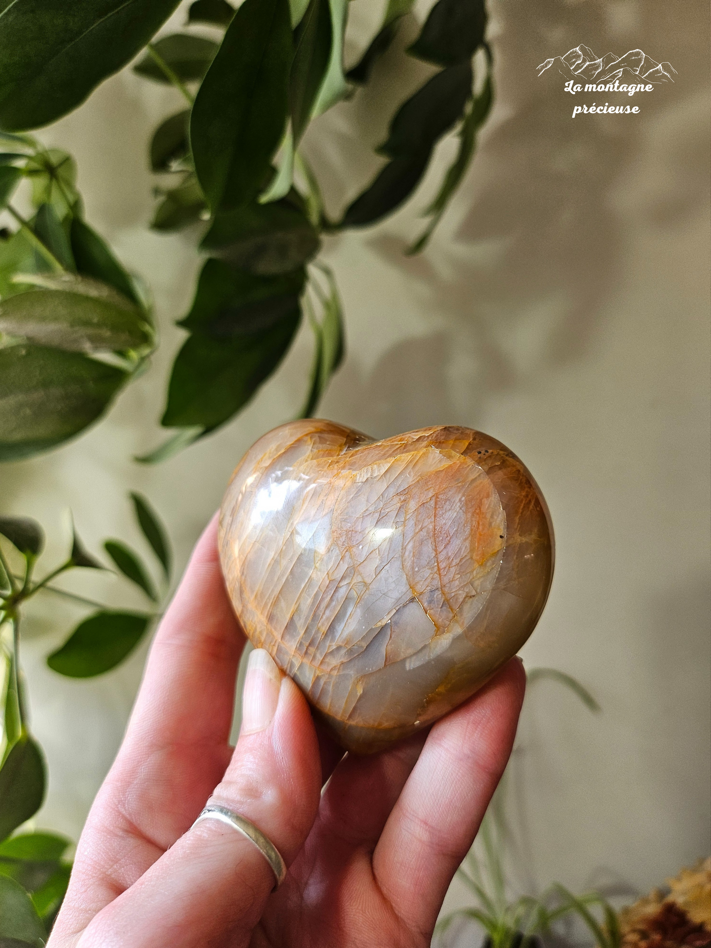 Coeur en pierre de lune pêche