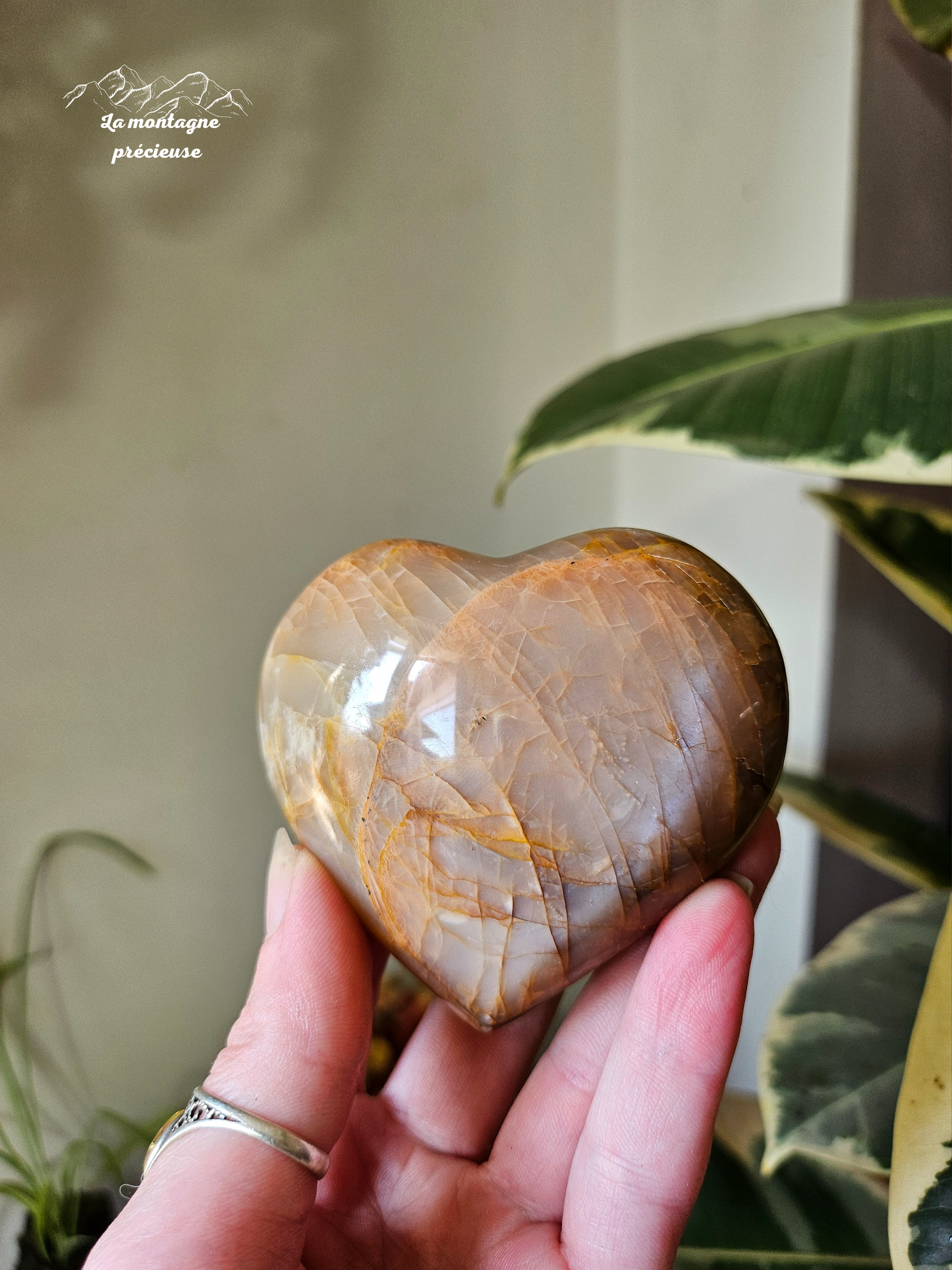 Coeur en pierre de lune pêche