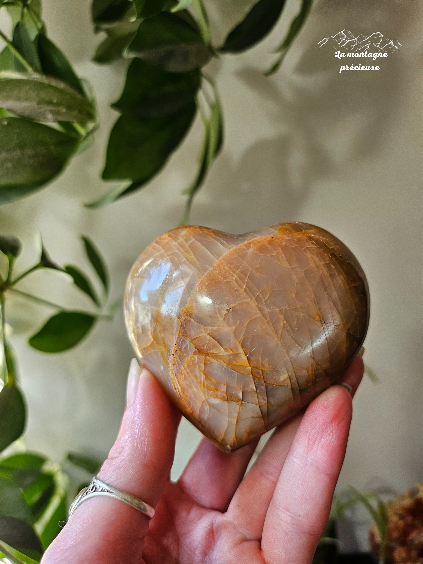 Coeur en pierre de lune pêche