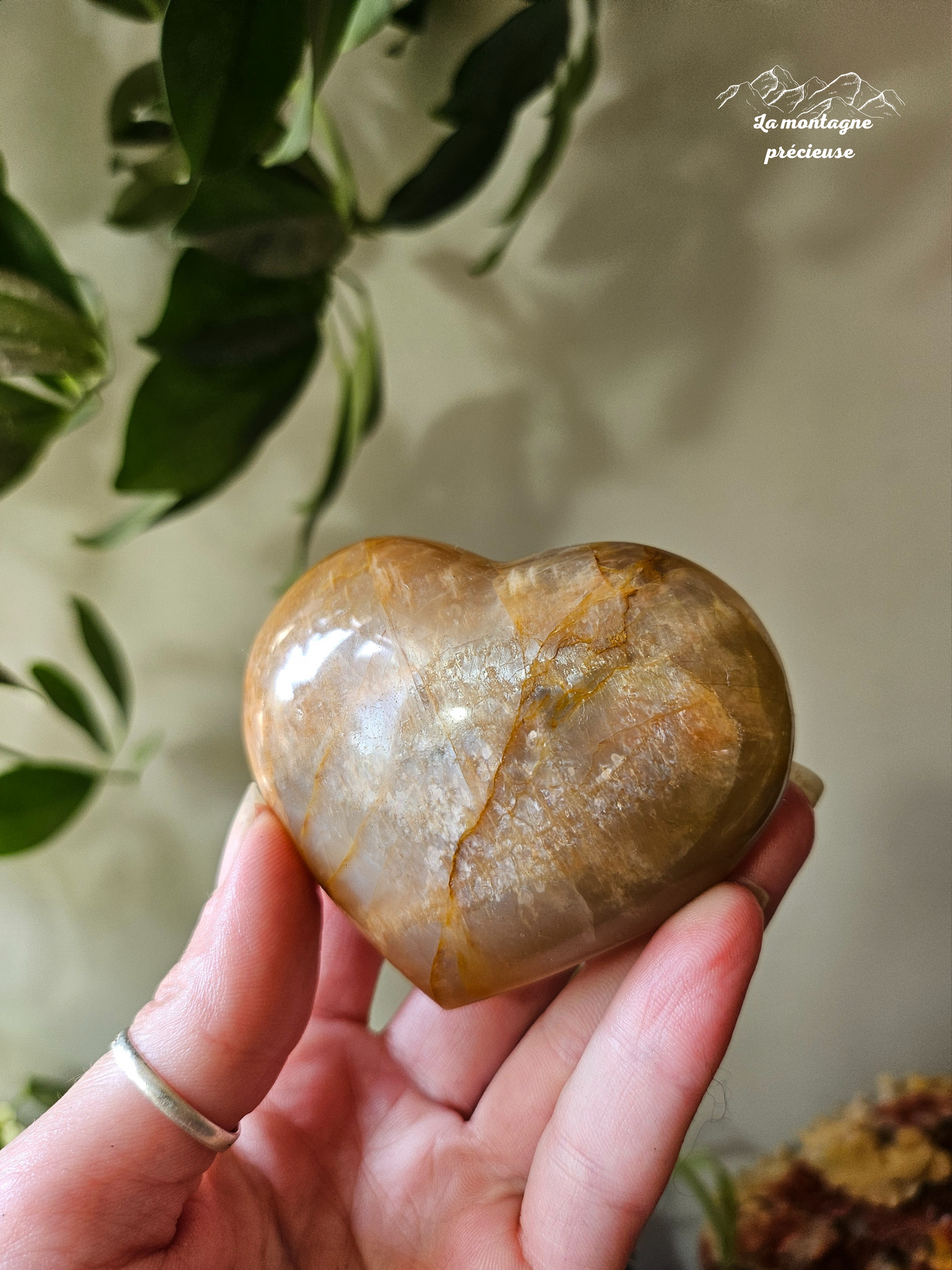 Coeur en pierre de lune pêche