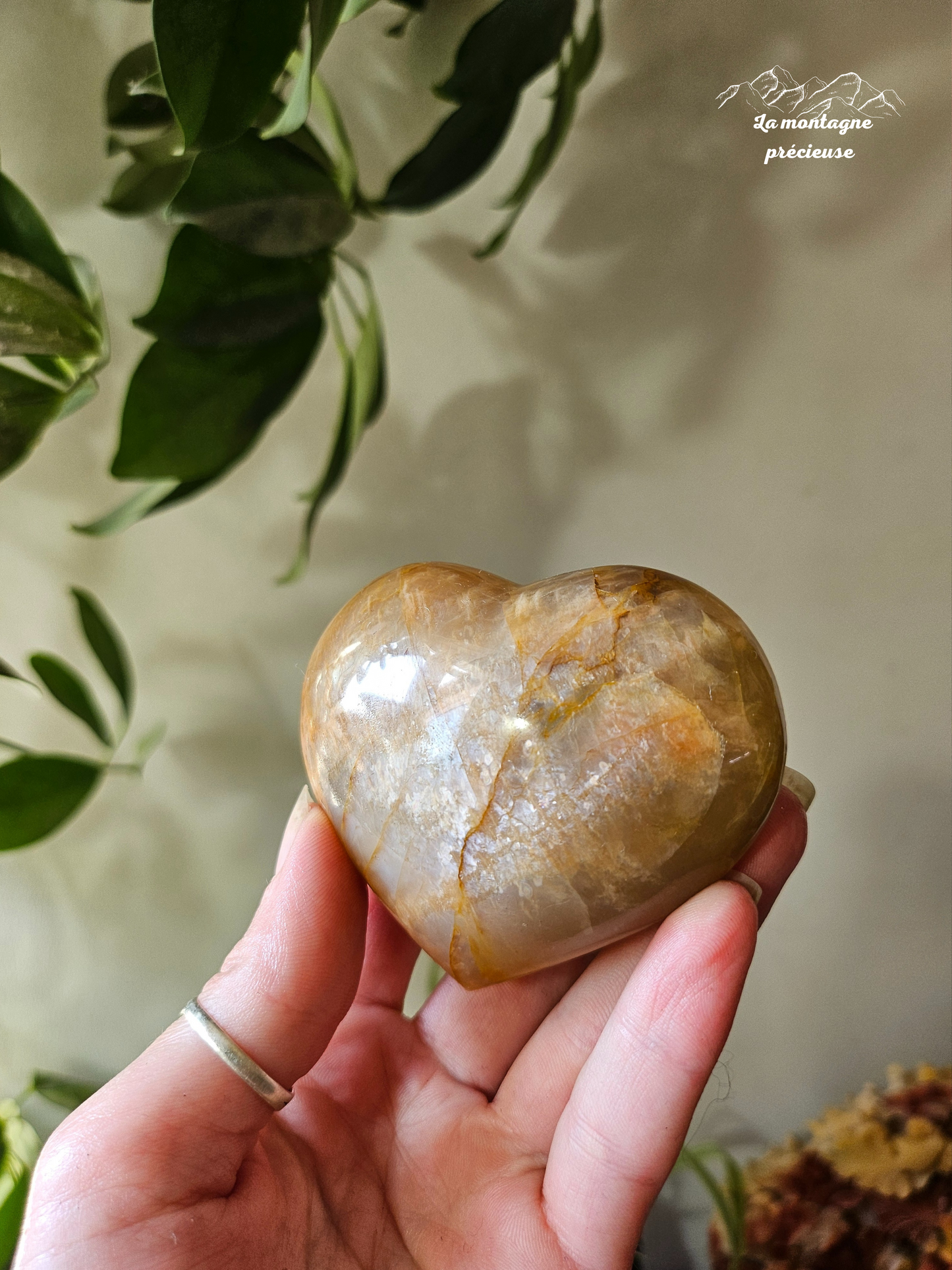 Coeur en pierre de lune pêche