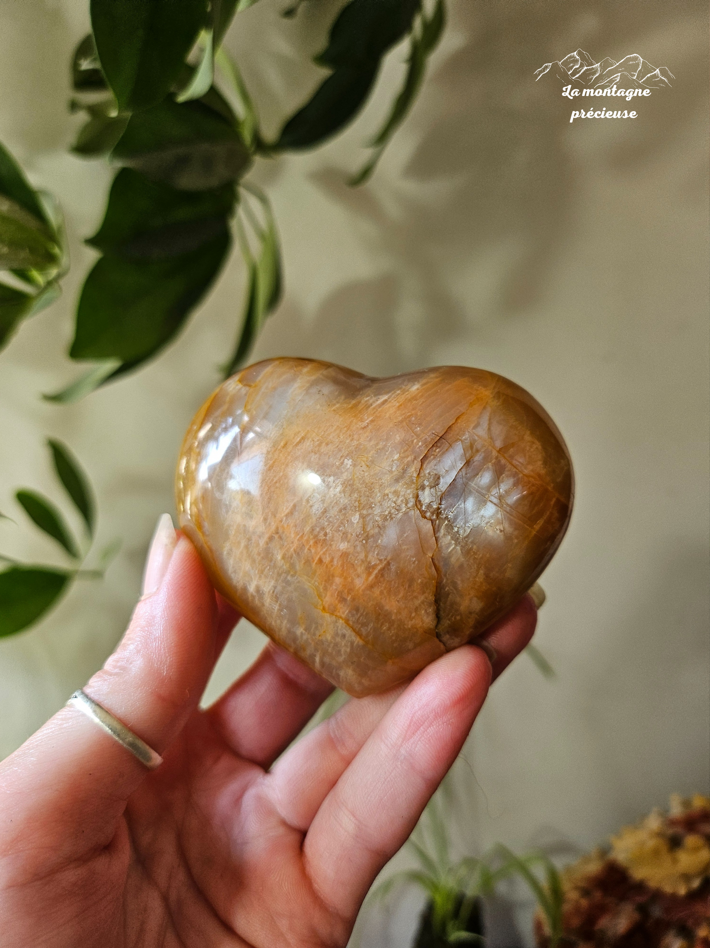 Coeur en pierre de lune pêche