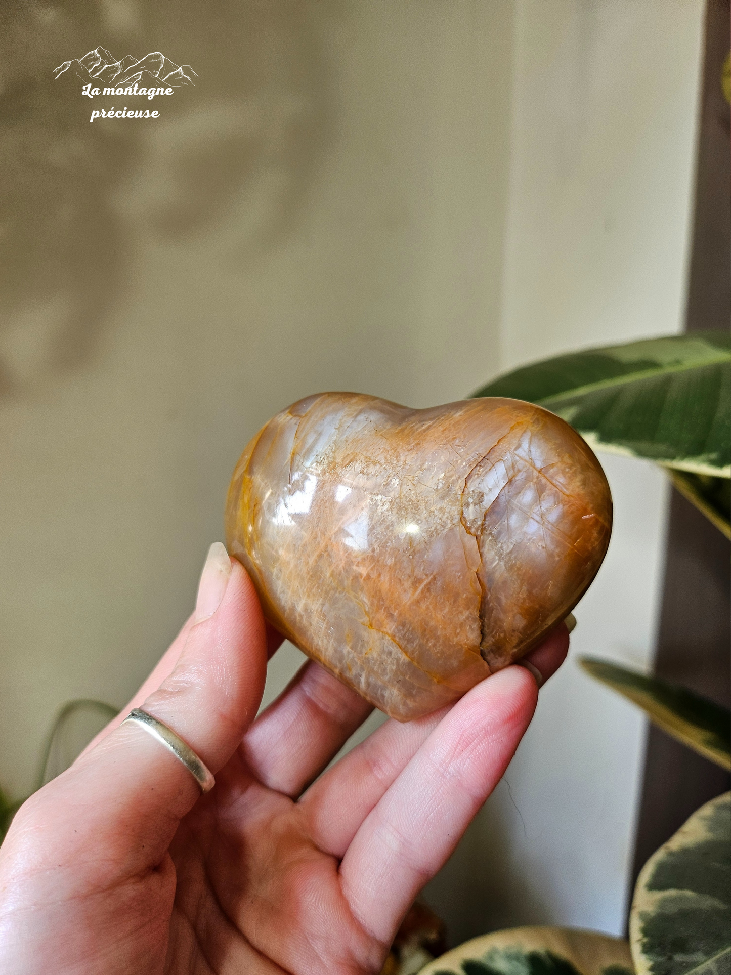 Coeur en pierre de lune pêche