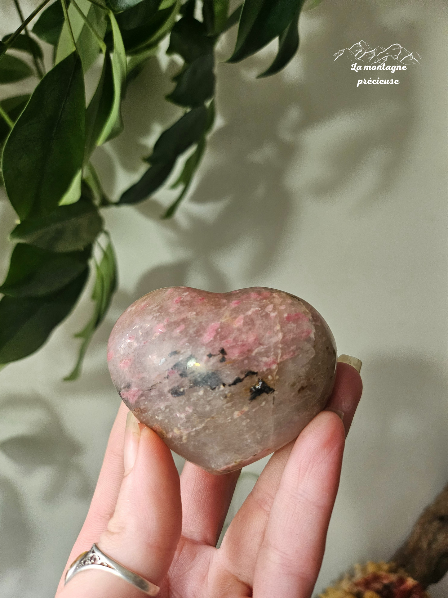 Coeur en rhodonite et quartz