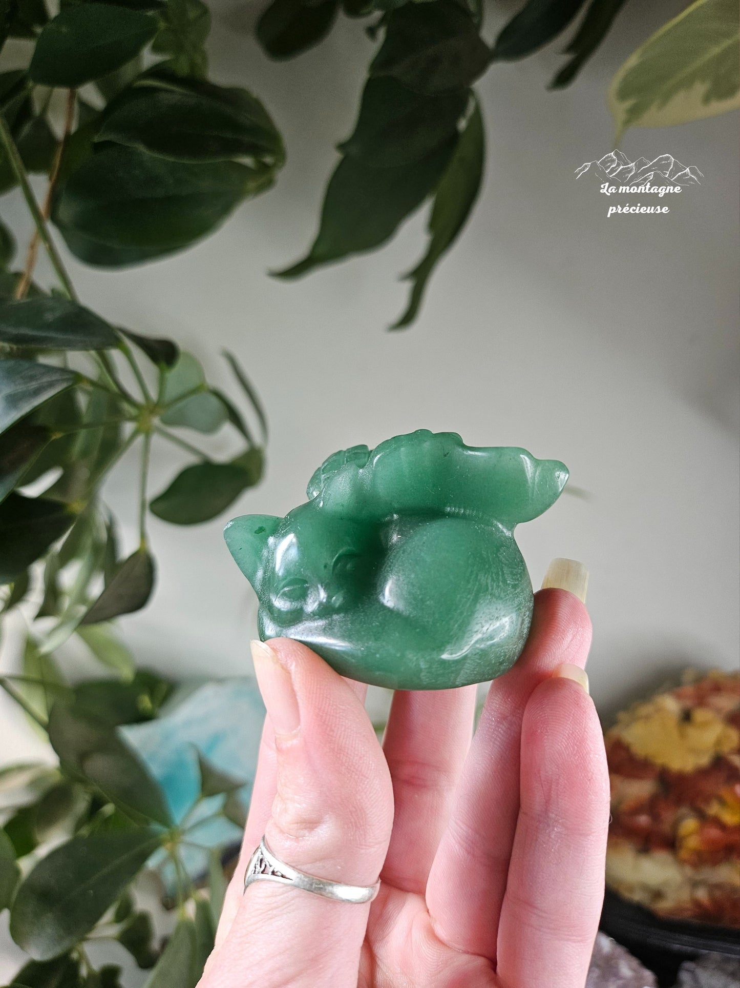Chat ange en aventurine verte