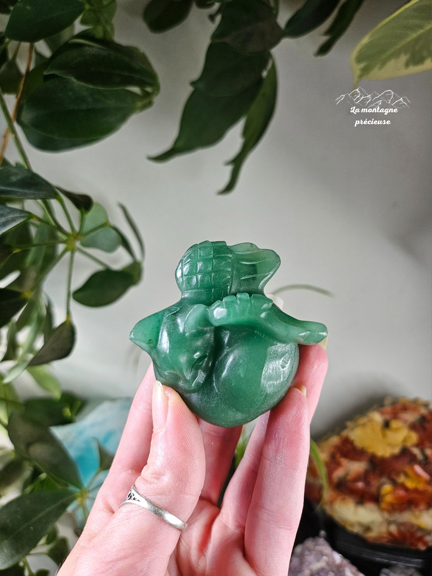 Chat ange en aventurine verte