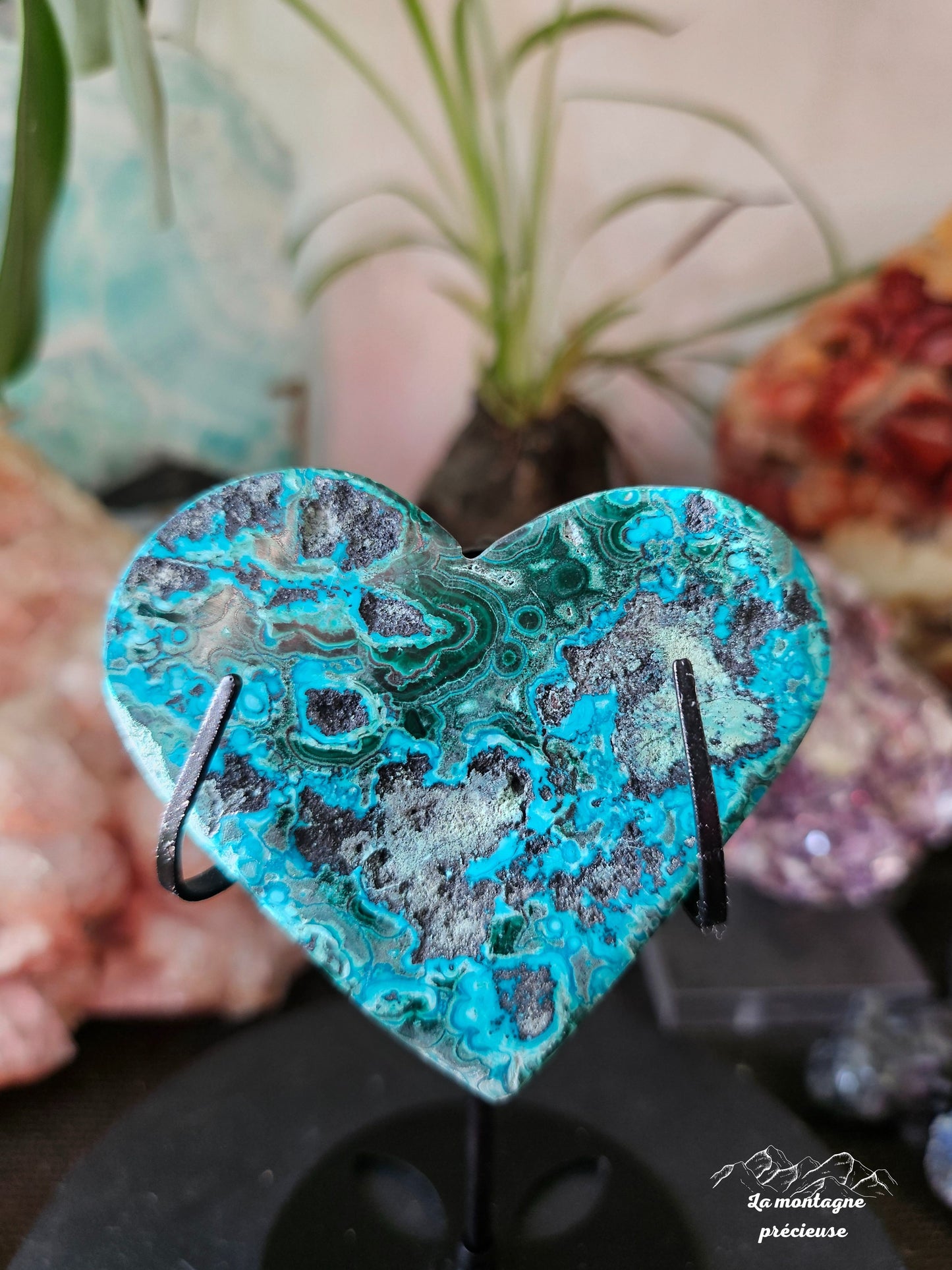 Coeur en chrysocolle et malachite