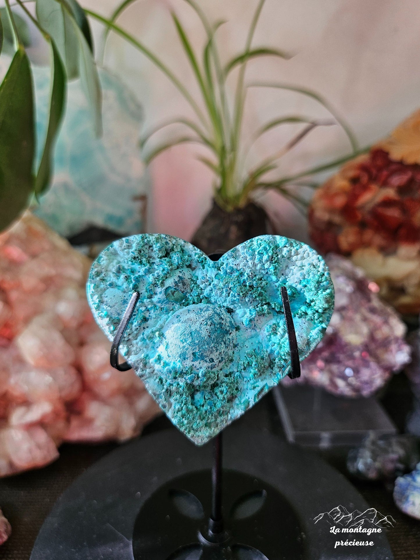 Coeur en chrysocolle et malachite