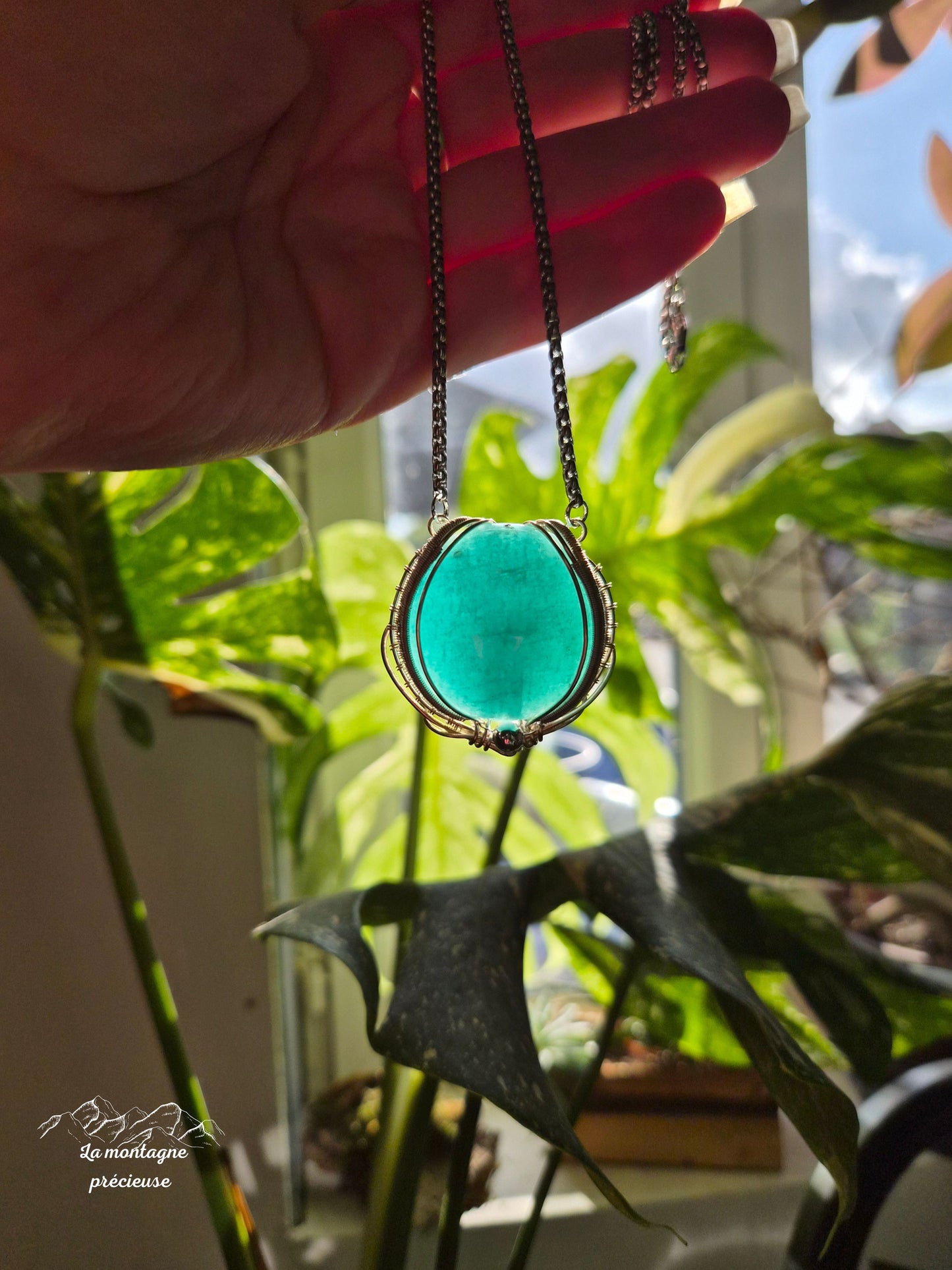 Pendentif " Le reflet d'Amazonie " en Amazonite