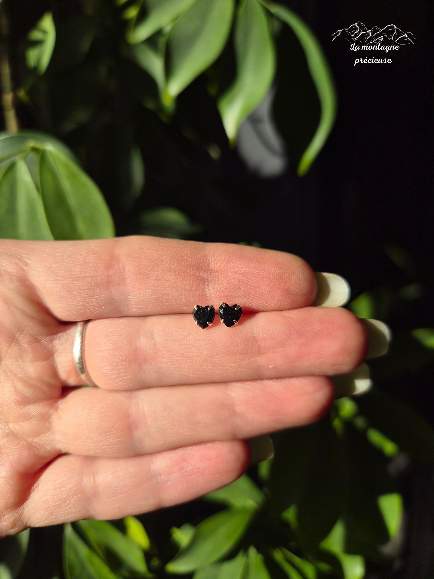 Puce d'oreilles coeur en Tourmaline noire