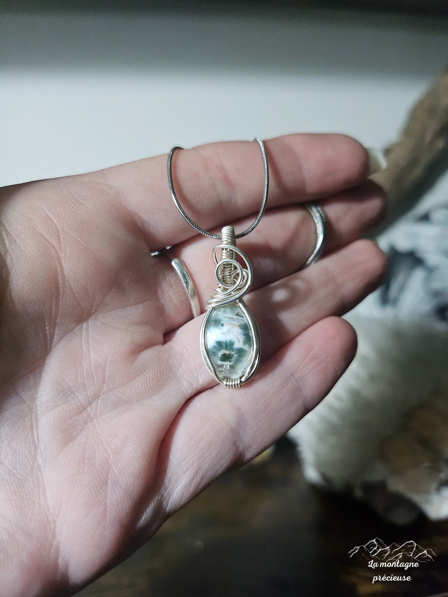 Pendentif en Jaspe océan et quartz