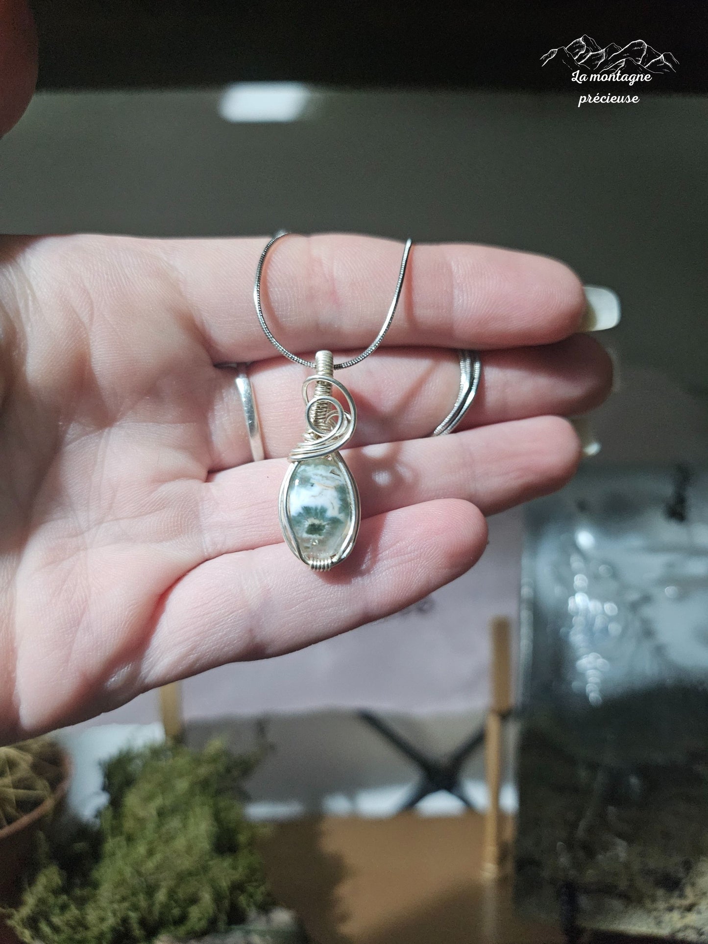 Pendentif en Jaspe océan et quartz