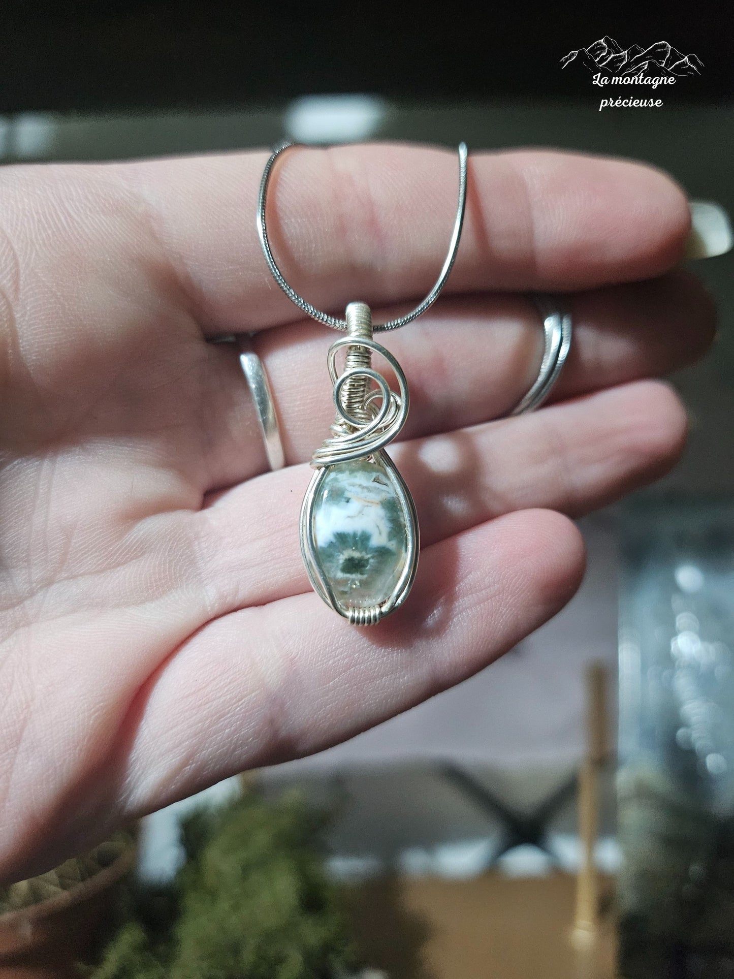 Pendentif en Jaspe océan et quartz