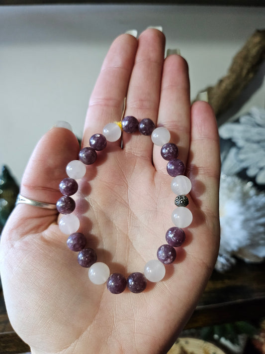 Bracelet en Quartz rose et Lépidolite