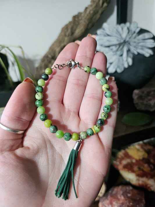 Bracelet en Rubis zoïsite et Chrysoprase