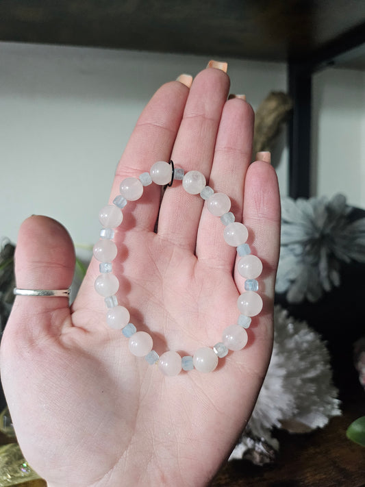 Bracelet en Quartz rose et Aigue-marine
