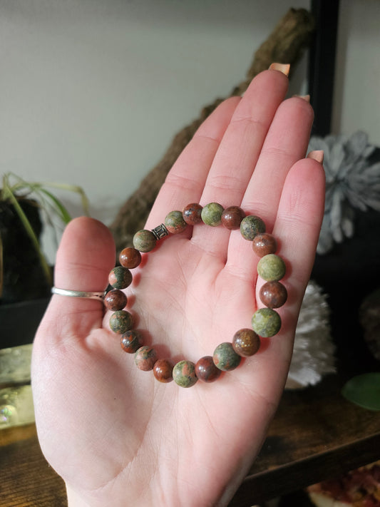 Bracelet en Unakite et bois fossilisé