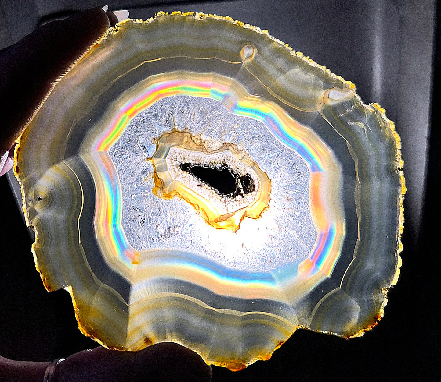 Tranche d’Agate iris avec druze