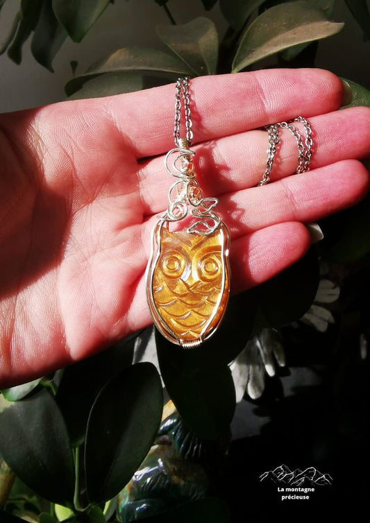 Pendentif hiboux en Pierre de soleil