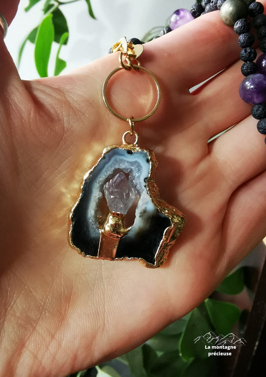 Pendentif en druze d'agate et améthyste