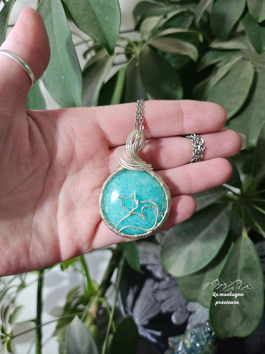 Pendentif en amazonite et son renard