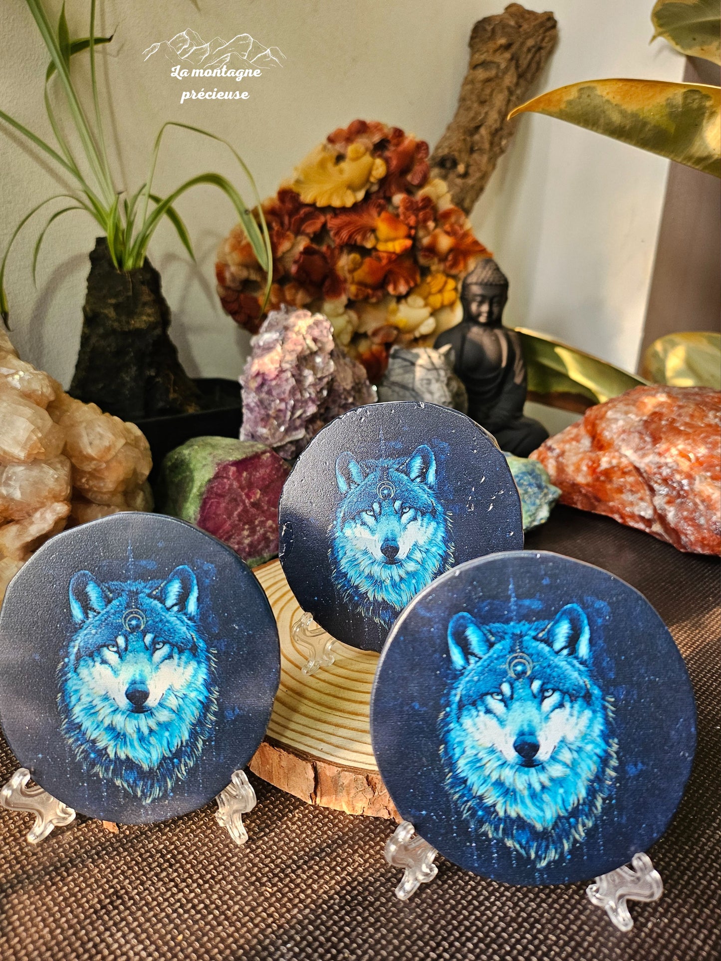 Disque en agate avec imprimé loup