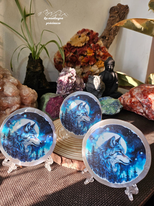 Disque en agate imprimé loup