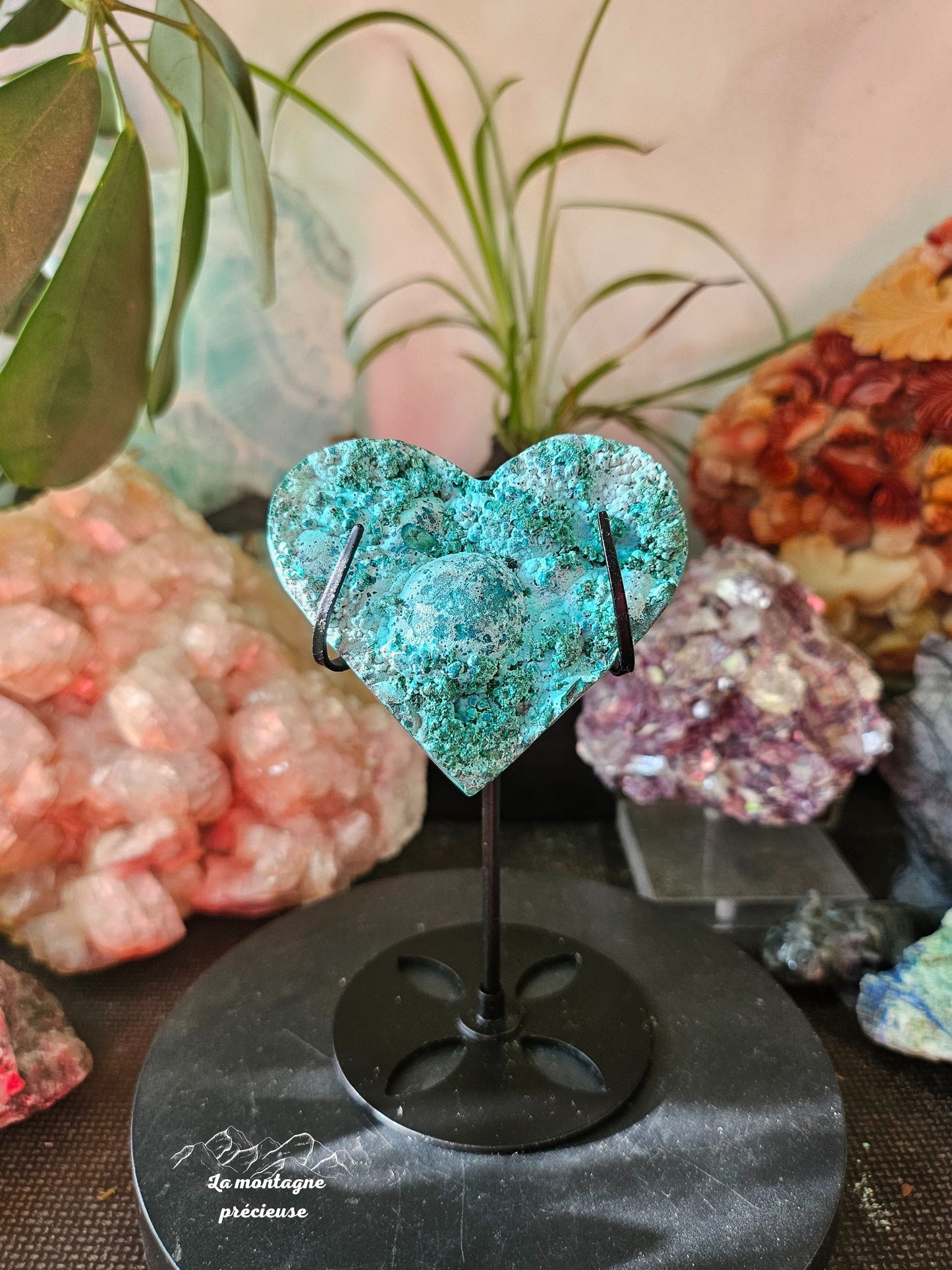 Coeur en chrysocolle et malachite