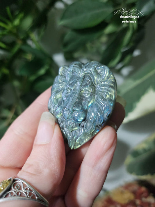 Tête de lion en labradorite