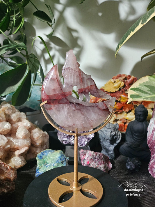 Loup sur lune en quartz hématoïde