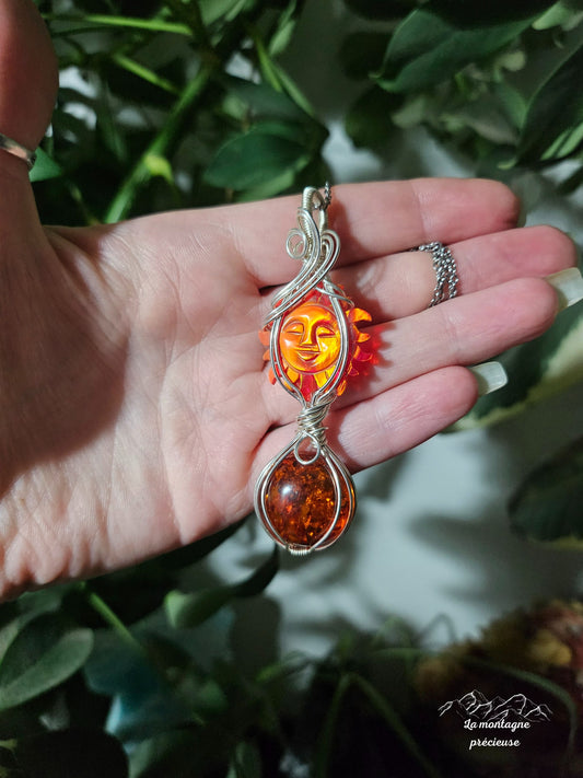 Pendentif soleil en Opale aurora et ambre