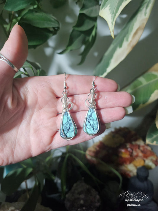 Boucles d'oreilles en Variscite "Black bridge"