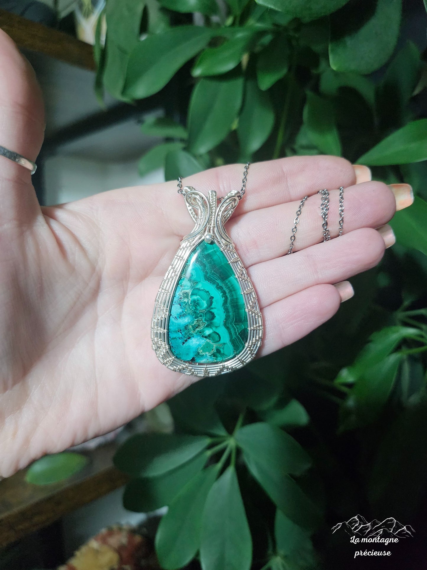 Pendentif écrin en Malachite chrysocolle